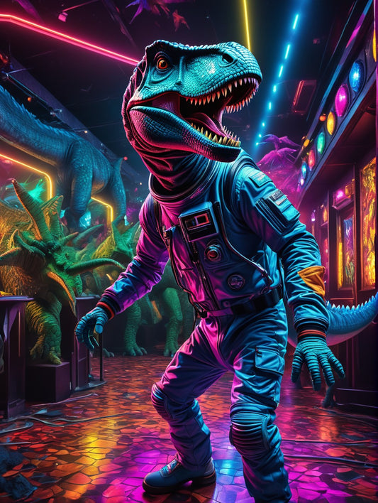 Dino-Nacht im Neonraum