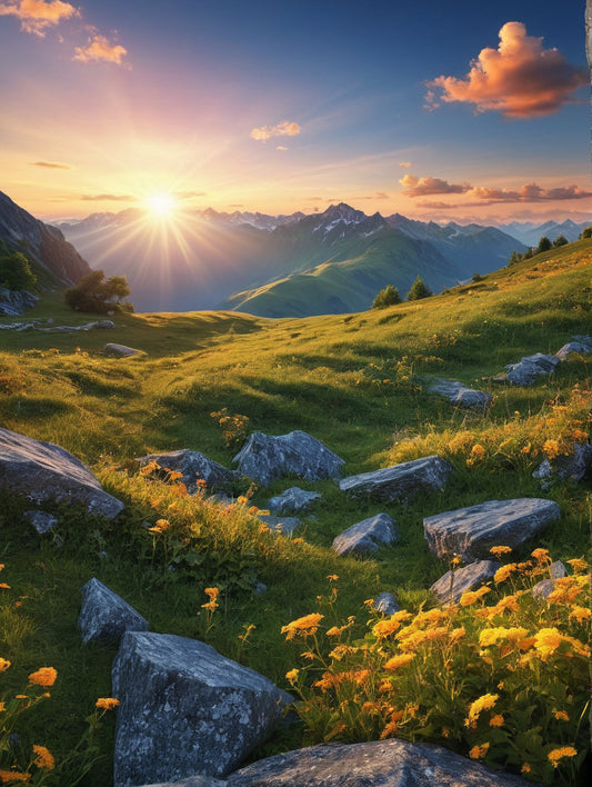 Morgendämmerung im Gebirge